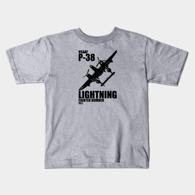 P-38 Lightning Kids T-Shirt by Tailgunnerstudios